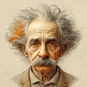 mad Einstein, cartoon, grotesque, Hanzo’s Midjourney, pencil drawing, strokes, curves, 4K, hires, super reality