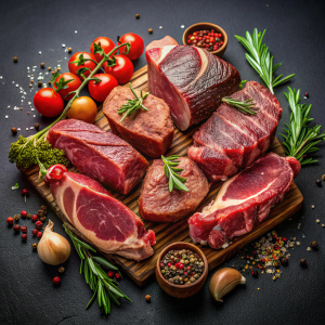 meat delishes pfoto on black background