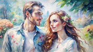 Couple in love, passion, excitement, anticipation, euphoria. Night scene, love, happiness. Super realism. 