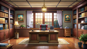 cuarto de un abogado estilo de anime.