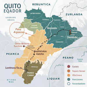 Interactive map of Quito, Ecuador, highlighting various regions and geographical features. Transparent background.
