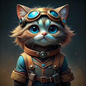 Realistic adorable chibi longhair cat, mechanic