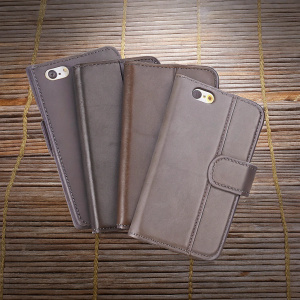 High-quality leather iPhone cases for various models including iPhone 4, 4S, 5, 5S, SE, 5C, 6, 6S, 7, and 7 Plus. Wallet-style design with camera cutout.