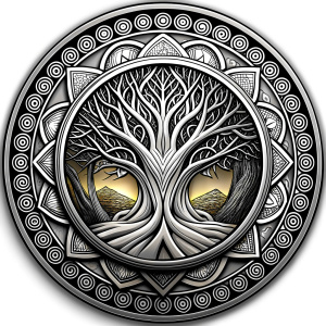 Nordic Mimir - Guard the Source of Tree Yggdrasilr high-definition design grey and black, realistic tattoo design, white background