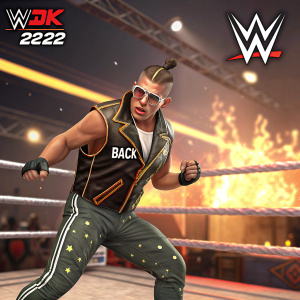 Screenshot from WWE 2K22 featuring Bad Bunny in an intense fighting pose. WWE logo, score selection menu, and back option clearly visible.