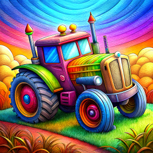 creates "A tractor, a coloring drawing for children."