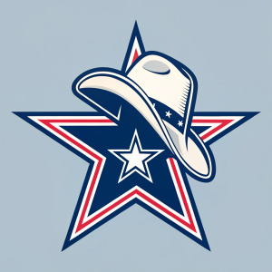 Modern flat design illustration of Dallas Cowboys logo with star and cowboy hat.