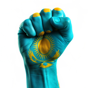 A fist painted as KAZAKHISTAN's flag