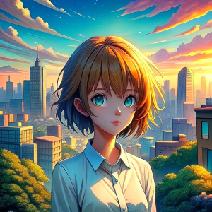 anime background city big buildings