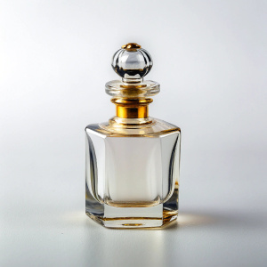 small perfume bottle on white background front view