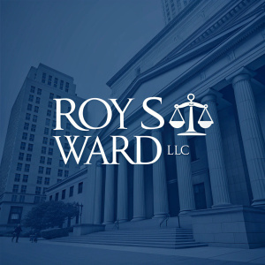 Roy S Ward LLC, law firm logo featuring dark blue background and white text. Corporate and sleek design.