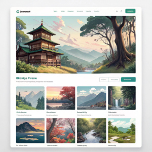 Homepage of DeviantArt featuring a gallery of thumbnail-sized artwork. Diverse styles including traditional, digital, game art, anime, manga, and tutorials. Modern, clean interface with a mix of earthy tones and vibrant colors.