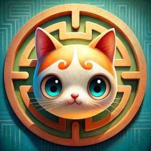 cute cat head, maze theme