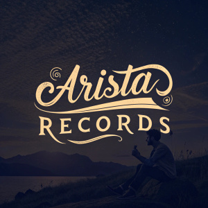 Stylized Arista Records logo, with flowing script font on dark background. Elegant and artistic design, focusing on contrast.