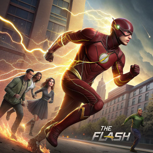 Promotional poster for The Flash TV show featuring the superhero character in a dynamic pose with an electric theme. Supporting characters of diverse backgrounds. Bottom of poster features show airing date and network.