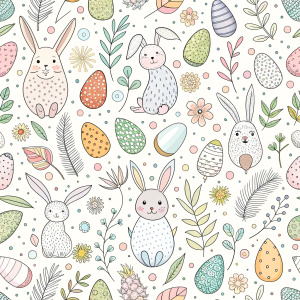 easter minimalist doodles seamless pattern tile, white ground