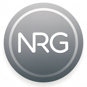 Modern minimalist logo design featuring the acronym NRG in a sleek gray gradient.