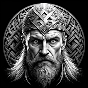 walhalla, viking warrior,  runics face, black work, white backrounds