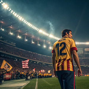 Jose Hernandez, wearing number 12 jersey, standing on the pitch under stadium lights. Surrounded by fans and team logos.