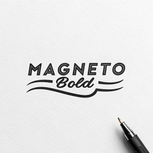 A sleek logo design for Magneto Bold. Modern calligraphic font with dynamic line widths. Dark text centered on white background, minimalist approach