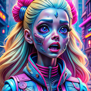 A modern barby doll ugly face crying and screaming 
Cyberpunk 
