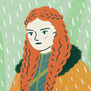 A sketch of Sansa Stark. Pencil drawing on lined notebook paper.