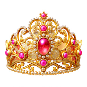 in front of a pure white background, quinceañera pink an gold crown