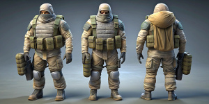 Counter-strike terrorist team, weapons in covered stickers, full leinght