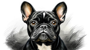 black french bulldog looking to the camera pen sketch