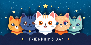 Friendship day design, Happy cats, minimalist style, cats all-encompassing design, design template, horizontal, 8k, UHD