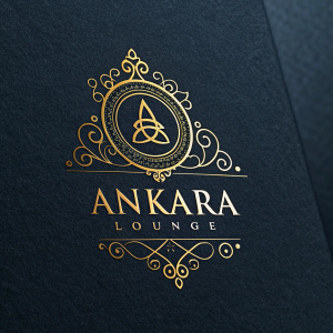 Luxurious logo for Ankara Lounge. Elegant golden emblem and script font on a dark, sophisticated background. Image style: logo