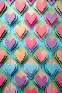 pattern with hearts, symmetric style, Paper cut craft, minimalism, flat design, pastel colour