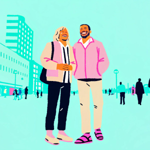 Pavel Nedved and Olof Mellberg in a bustling city square, both smiling widely. They are wearing casual attire.