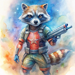 Rocket Raccoon full body image with his gun on white background