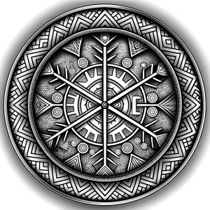 viking ragnar vegvisir symbols pattern - perfect realistic art, high-definition grey and black, white background 