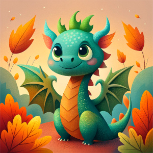 cute dragon simple shapes in fall