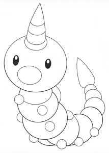 Outline drawing for coloring page,Weedle, full body, no shadow, completely white, white background, 

