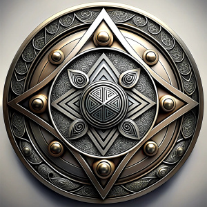 nordic shields geometric symbols -  tattoo design - perfect realistic art - high-definition - grey and black - white background 