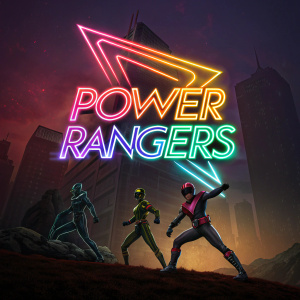 Concept art for a futuristic Power Rangers logo. Bold and vibrant design, neon colors against dark background