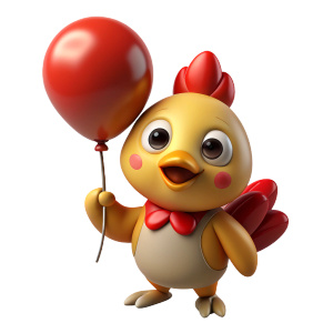 cute rooster holding a balloon