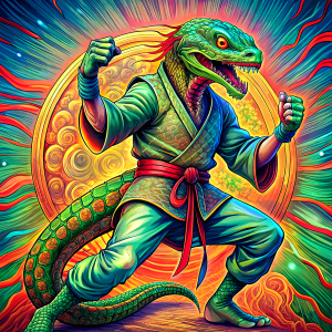 A cunning snake in a kung fu gi, slithering into action with a kung fu strike, white background, vector art, pop art style, by Pablo Picasso