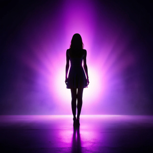  силуэт женщины стоит в кромешной темноте