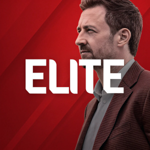 Modern logo featuring 'ELITE' in sleek, sans-serif font against a bold red background.