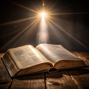 una Biblia abierta con el versículo Juan 20:31 destacado, rodeado de una luz suave y cálida que simboliza la inspiración y la esperanza, con el texto claramente visible.