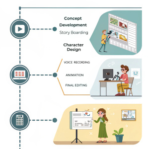 Step-by-step infographic detailing the animation production workflow.