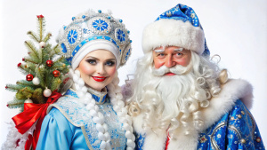 snegurochka, ded Moroz, white background