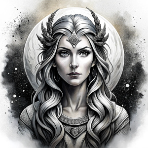 Nordic Godness Snotra - perfect realistic art, high-definition grey and black, white background tattoo design