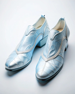silk light blue futuristic men's shoes, intricate details, best quality, white background