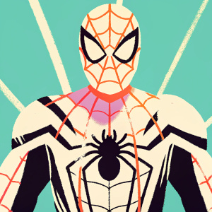 High-definition vector illustration of Spider-Man from Marvel's Spider-Man PS4. Detailed black and white design highlighting suit patterns and textures. Close-up view.