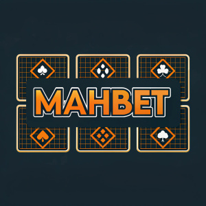 Mahbet, a betting and casino brand, showcasing multiple logo designs. Bold and vibrant orange text on a dark background, grid pattern, simple font.